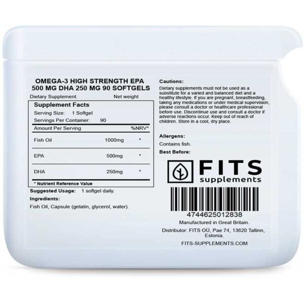Fits Omega 3 High Strength EPA 500 mg DHA 250 mg 90 softgels – view 2