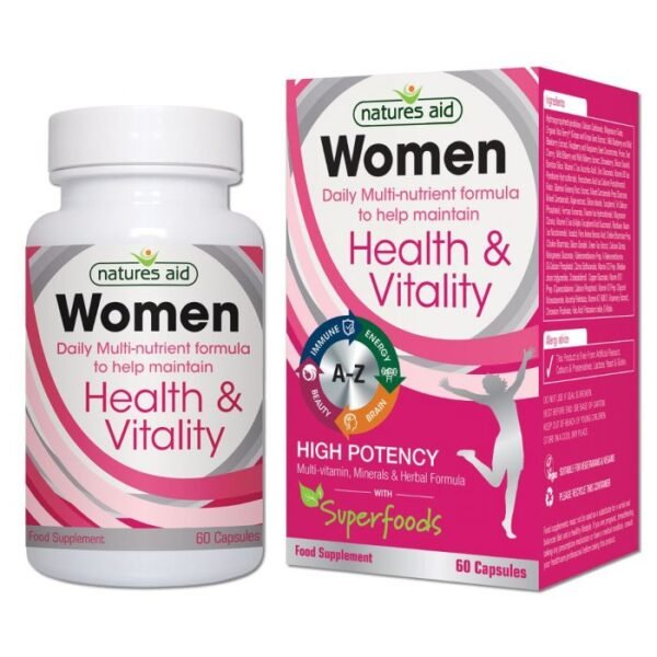 5023652382060-Natures-Aid-–-Women-Health-Vitality-Multi-Vitamins-60-capsules.jpg Natures Aid – Women Health & Vitality Multi-Vitamins 60 capsules