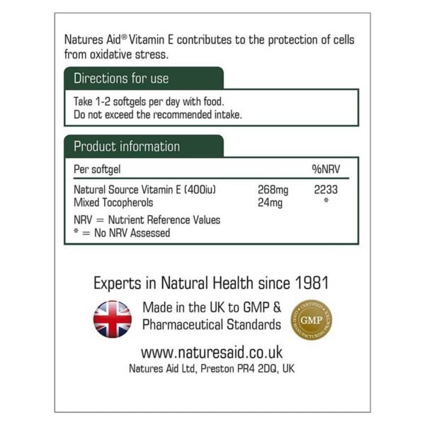 Natures Aid – Vitamin E 400iu 60 softgels
