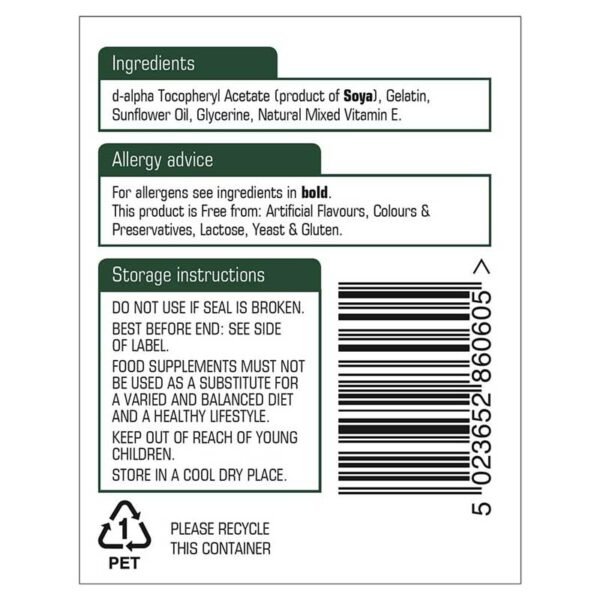 Natures Aid – Vitamin E 400iu 60 softgels