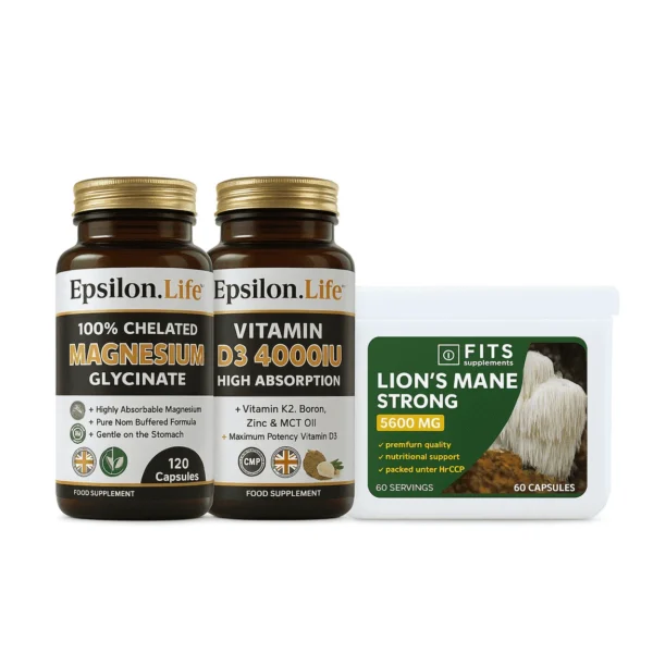 Epsilon.Life – Magnesium Glycinate + Vitamin D3 with K2, Zinc, Boron and MCT Oil + FS Lion's Mane Strong