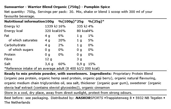 SunWarrior – Warrior Blend Organic Protein (750 g) – Pumpkin Spice