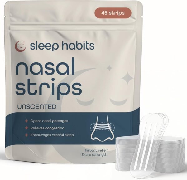 SleepHabits – Nasal Strips for Breathing & Sleep – 45 Pack (Unscented)