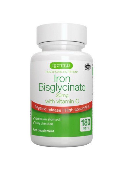 Igennus Iron Bisglycinate 20mg with Vitamin C 180 Pack