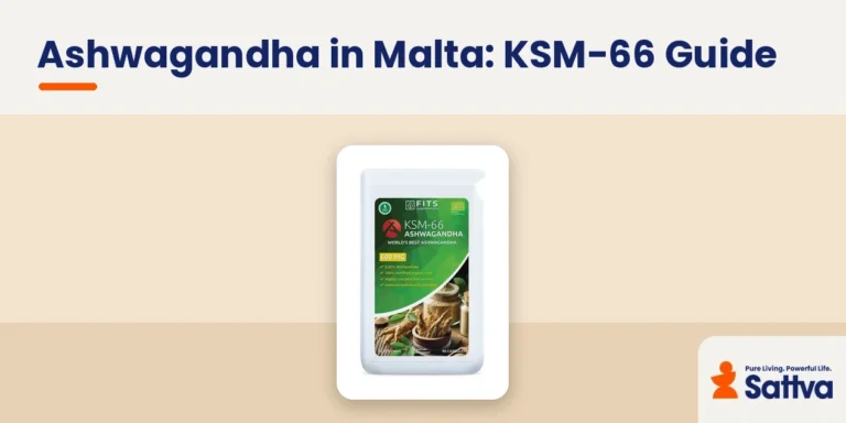 Ashwagandha in Malta guide — Fits Organic KSM-66 Ashwagandha 600mg pack on Sattva brand header