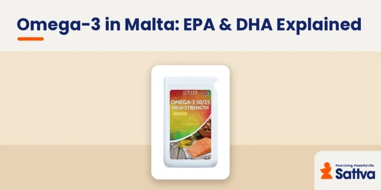 Omega-3 in Malta buying guide — Fits Omega-3 High Strength EPA 500 DHA 250 pack on Sattva brand header